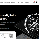 Screenshot of Eye-Able's home page with the accessibility interface displayed