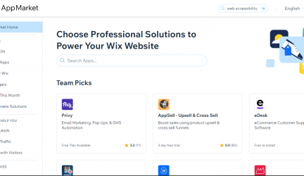 Screenshot of the Wix App Market